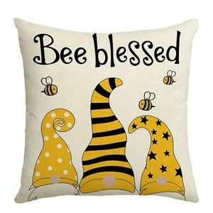 New Home Deco Linen Blend Bee Theme Pillowcase - Bee Blessed